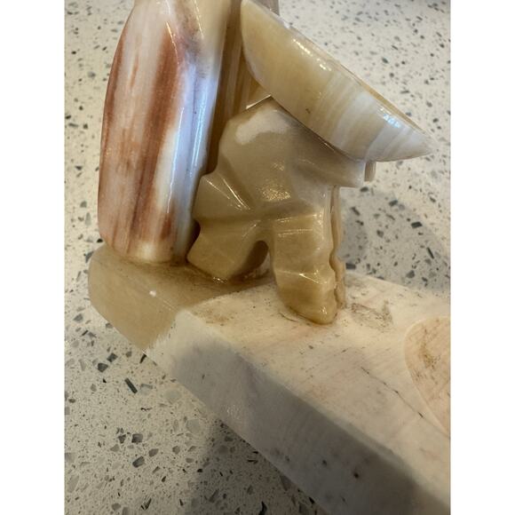 Pair Vintage Alabaster Stone Mexican Folk Art Figures Hats Incense Trinket Dish - Picture 6 of 16